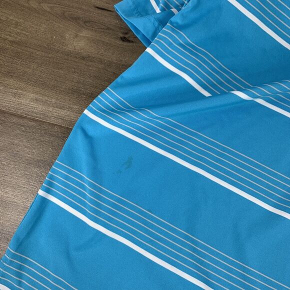 Slazenger Polo Shirt Mens Large Blue White Striped Golf Short Sleeve Stretch - Picture 9 of 10